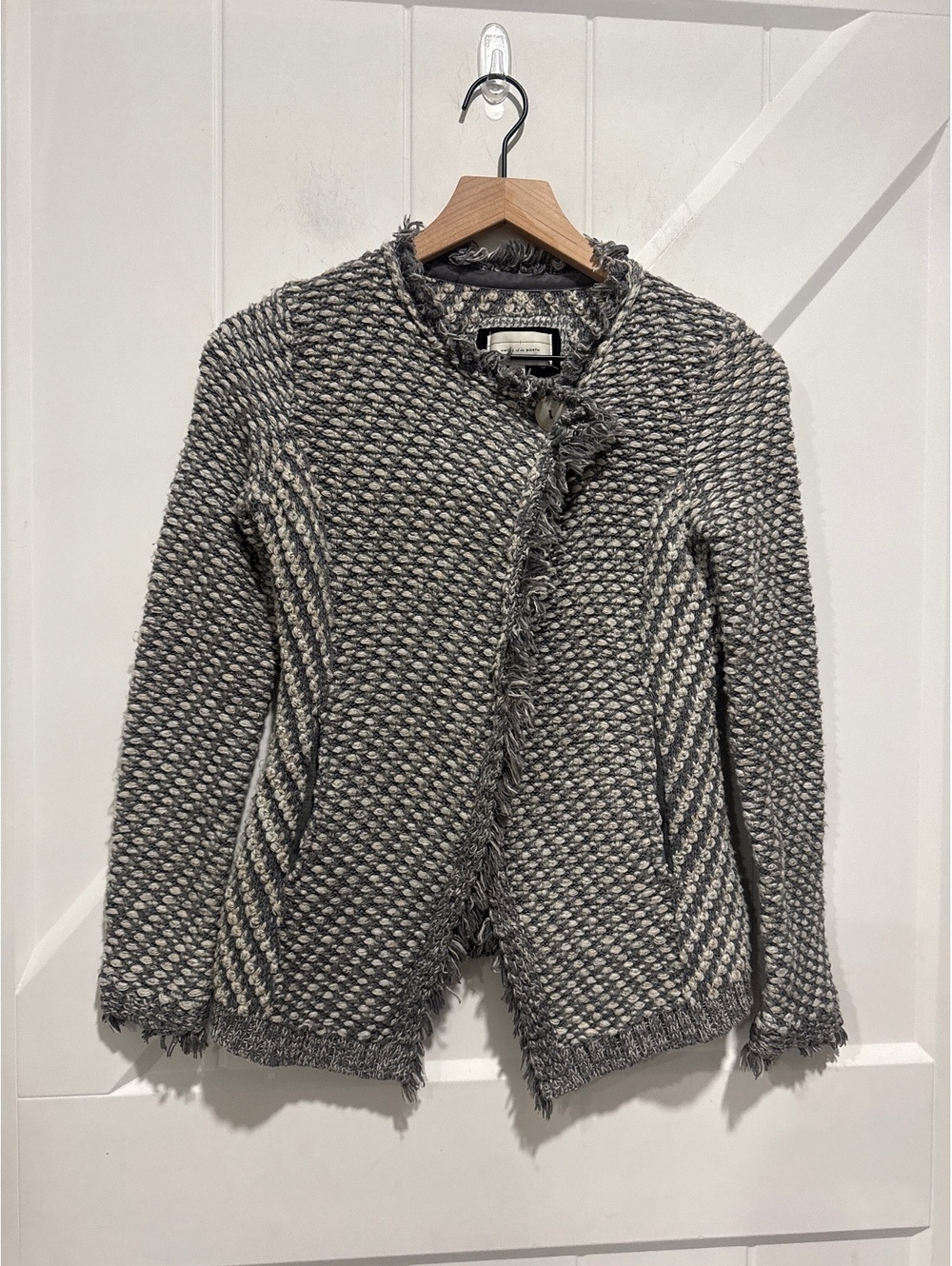 Angel of the North Women's Gray and Cream Knit Cardigan Sweater Jacket, XS